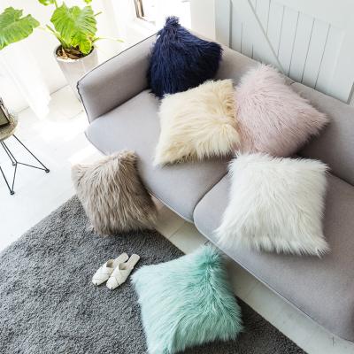 China Anti-Static Simple Pure Color Plush Sofa Cushion Furry Hold Pillow Case for sale