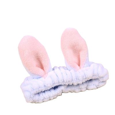 China Smart Casual Korean Flannel Long Bunny Ears Headband Wash Face Cartoon Style Headband for sale