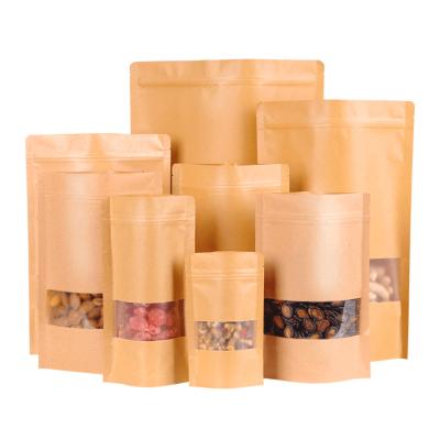 China Hot Sale Recyclable Recycle Stand Up Biodegradable Kraft Paper Food Bag Kraft Paper Pouch With Window And Zipper for sale