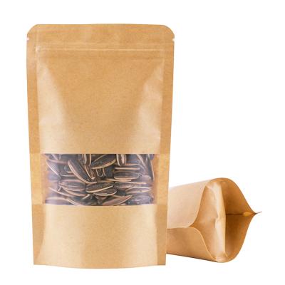 China Wholesale Biodegradable Customized Printed Flat Bottom Kraft Paper Ziplock Bag With Clear Window For Nuts for sale