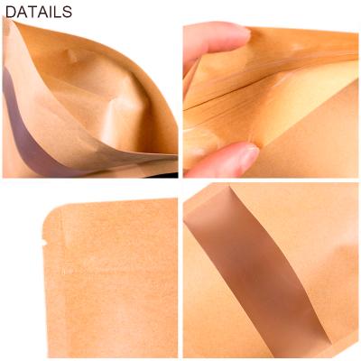 China Small Eco Friendly Biodegradable Kraft Paper Food Saver Bags Zip Lock Mylar Bag Stand Up Food Pouch Package Bags With Windows for sale