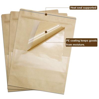 China Biodegradable Recyclable Brown Food Wrapping Pouch Zip Lock Flat Bottom Paper Bag Wrapping Paper With Matte Window for sale