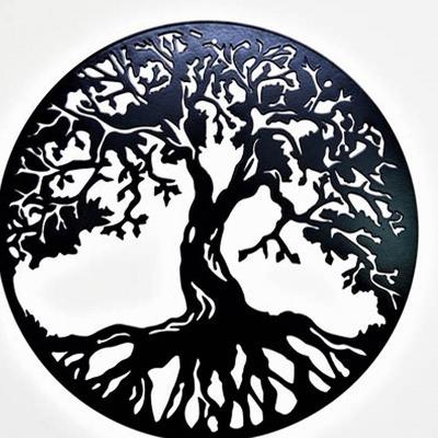 China Art Decor Wall Art Metal Tree Of Life Around Large Hanging Wall Art Decoration With Branch Black Color for sale