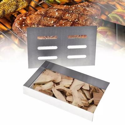 China Outdoor Indoor Easily Cleaned Stainless Steel Meat Grill BBQ Grill Stainless Steel Smoker Box Wood Chip Smoking Box BBQ Accessories for sale