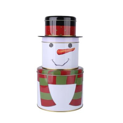 China Recyclable Christmas Snowman Shaped Layers The Three Tin Can Tin Cans Snowman Tin Box for sale