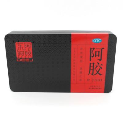 China Recycled materials custom printing black rectangle metal tin boxes for colla corii asini with inside plug for sale