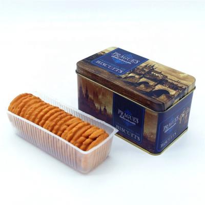 China Recycle Hot Sale Rectangle Metal Cookie Tin Box With Hinge Lid for sale