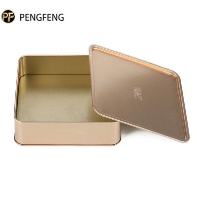 China Recycle Empty Square Gold Tin Packaging Tin Box Packaging Tin Boxes With Inner Plug for sale