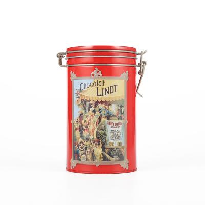 China High Quality Round Chocolate Tin Box Packaging Food Grade Chocolate Tin Box With Buckle for sale