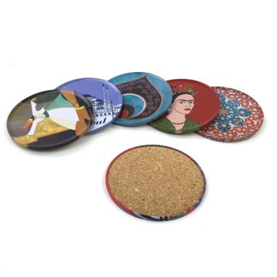 China Heat Insulation Diameter 9 Cm Round Shape Tin Drink Coasters With Cork Inside for sale