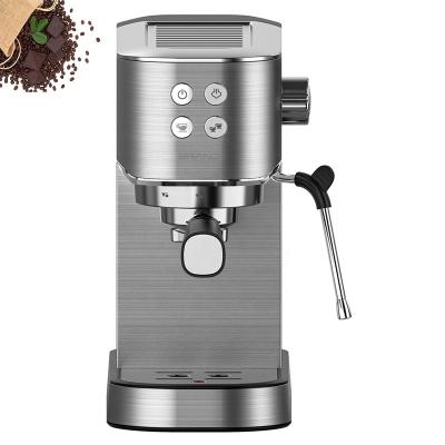 China High Efficiency Home 20 Bar Stainless Steel Steam Wand Button Control 1L Water Tank Mini Espresso Coffee Maker Machine Silver for sale