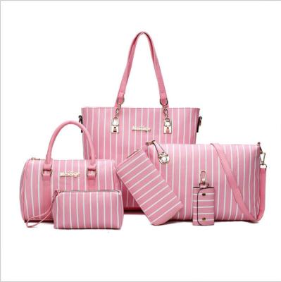 China 2020 new lady striped six-piece tote bag for women, bags women handbags set for sale