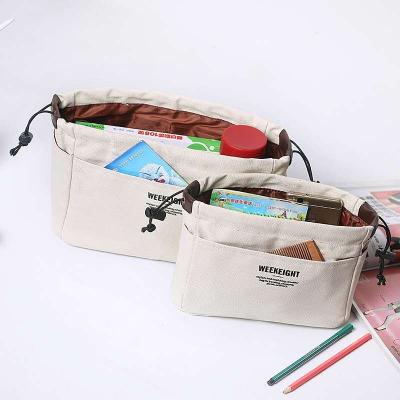 China Fashion Cotton Canvas Multifunctional Purse Cosmetic Tote Bag Insert Drawstring Makeup Organizer Bag for sale