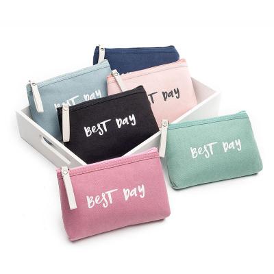 China Fashion Logo Canvas Cosmetic Custom Make Up Bag With Outdoor Zipper Travel Handbag Coin Purse For Women for sale