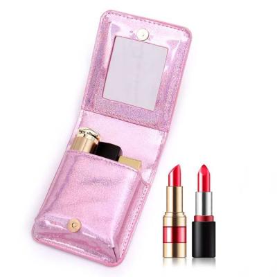 China Portable Heart Embroidered Red Envelope Makeup Mirror Case Waterproof Laser Cosmetic Mini Bag PU for sale