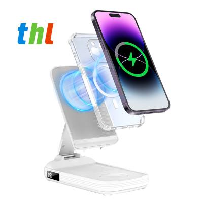 China Wholesale Wireless Phone Charging THL 10000mh Wireless Charging Station Fast Magsafe Power Bank 3 to 1foldable Phone Stand Power Bank for sale