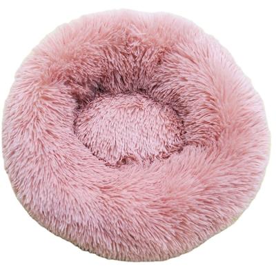 China Removable Long Blanket Plush Fluffy Pet Bed For Cat Puppy Donut Soothing Bed Anti Slip Dot Bottom Around Cat Bed for sale