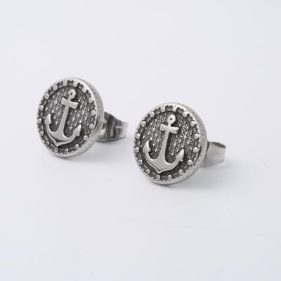 China TRENDY Stainless Steel Stud Earrings For Men Boys Hiphop Round Anchor Stud Earrings Trendy for sale