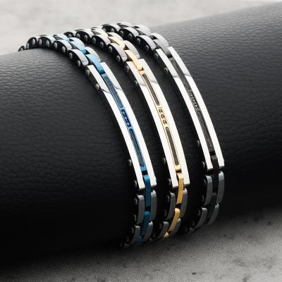 China FASHIONABLE New Men's Ceramic Bracelets Stainless Steel Link Bracelet Trend Charm Bracelet Valentine's Day Gift for sale