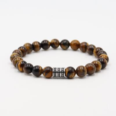 China Handmade Natural Stone Bracelet 8mm Tiger Eye CLASSIC Men's Bracelet Stainless Steel Bead Bracelet for sale