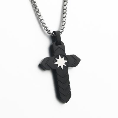 China 2021 ELIO Amazon Europe Stainless Steel Black Cross Necklace Punk And America Cross Pendant Men's Necklace for sale