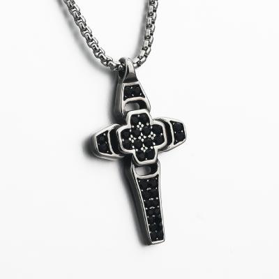 China ELIO The Dark Knight Same Mens Crystal Cross Pendant Silver Gold Black 2021 Punk Bossy Mens Cross Pendant Necklace for sale