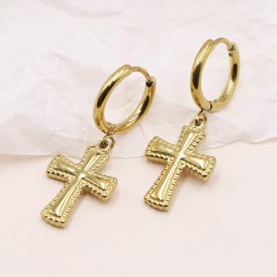 China Wholesale FASHIONABLE Women's Jewelry Stainless Steel Earrings18K Gold Cross Hoop Earrings for sale