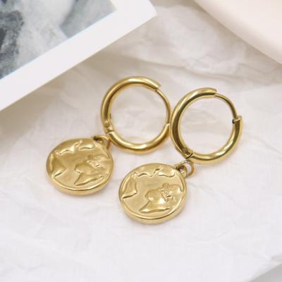 China Wholesale FASHIONABLE Women's Jewelry Stainless Steel Earrings 18K Gold Map Circle Earrings for sale