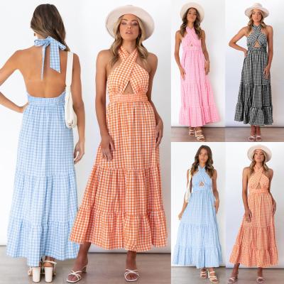 China Anti-Static Plus Size Maxi Dress Gingham Maxi Tiered Sexy Dress Beach Shirt Backless Dress for sale