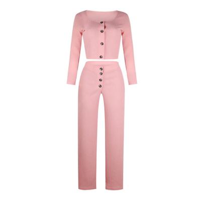 China QUICK DRY Factory Direct Stock Knitted Tops And Womens Suits With Buttoned Straight Leg Suits for sale