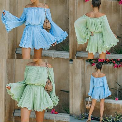 China 2022 Summer QUICK DRY Off Shoulder Ruffles Pleated Shorts Overalls Ladies Fashion Playsuit for sale