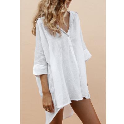 China Casual Anti-pilling Blouse Ladies Long Simple Style Cotton Cheap Loose Oversized Women Long Blouse Tops for sale