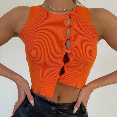 China Anti-pilling 2022 ns tank cotton top blend ribbed knit crop buttons closure sexy women summer top for sale