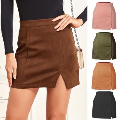 China High Korean skirt autumn and winter solid color A line waist zipper suede 2022 hip anti-static sexy skirt for sale