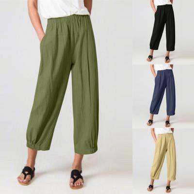 China Anti-wrinkle High Quality Cotton Canvas Blend Pants Spring Summer Ladies Casual Workout Pants for sale