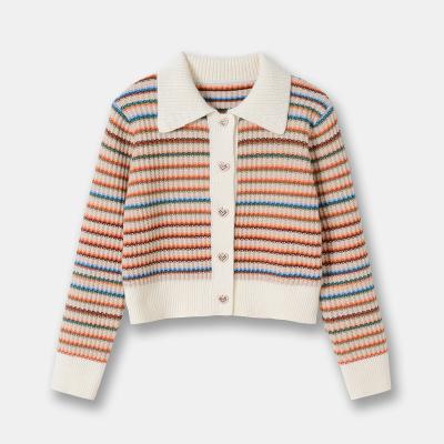 China 2022 Colorful Anti-wrinkle Ins Fashion Mix Rainbow Stripes Women Knit Cardigan For Girls for sale