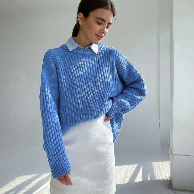 China Oversized Cotton Chunky Women Knit Sweaters Anti-Wrinkle Crewneck Pullover Sweater for sale