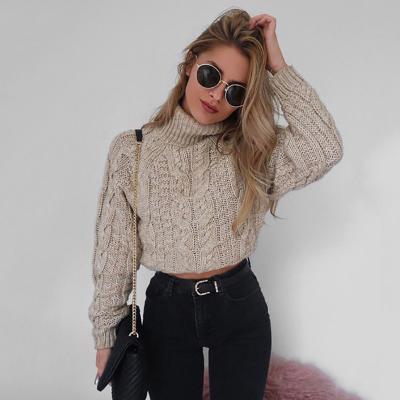 China Anti-wrinkle New Knit Women's Long Sleeve Sweater Solid Color High Neck Sweater Crop Top Women Top for sale