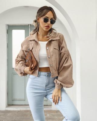 China Anti-wrinkle Ready To Ship 2022 Autumn Winter Ladies Corduroy Coat Balloon Sleeve Breasted Shorts Crop Jacket for sale