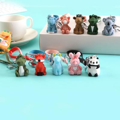 China Eco-Frendly New Arrival 3D Design Cute Animals Panda Fox Figure Toys PVC Key Chain With Silicone Keychain for sale