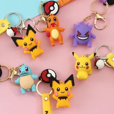 China Eco-Frendly Newcomer 3D Japan Pikachu Cute Gift Souvenir Cartoon Anime PVC Key Chain With Silicone Key Ring for sale