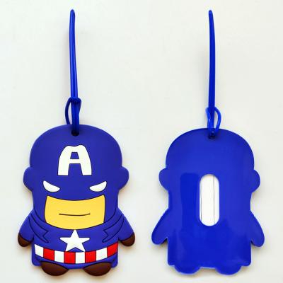 China Eco-firendly Superhero Captain America Shape Kids PVC Promotional Luggage Tag With Contact Information Card for sale