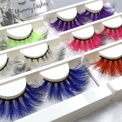 China Colored Color Strip Lashes 20mm 25mm Wholesale Synthetic Colored Lashes Eye End Dyed Party 3D Lashes for sale