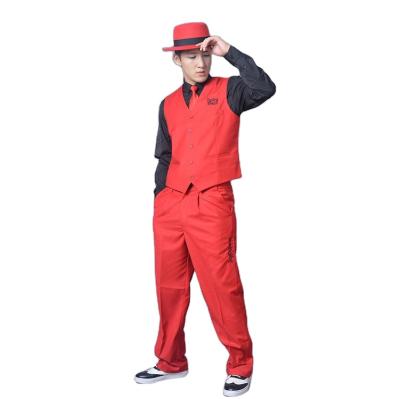 China Mechanical Tights Men's Dance Wear Locking Performance Hip Hop Arena Vest + Standard Jumping Boy Pant Solid Color Suit Uniforms for sale