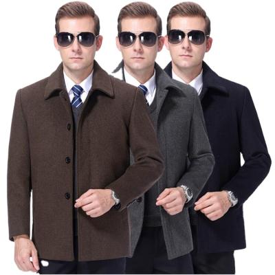 China Middle-aged jacket windproof men's wool coat autumn and winter lapel cashmere wool collar men's 100kg thickened big coat for sale