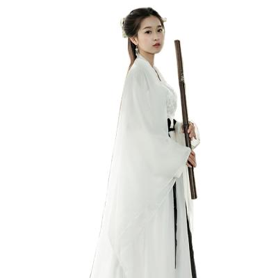 China Ancient Classical Small Zither Dragon Clothes White Women's Antique Hanfu Dress Performance Jumpsuit Female Costume Ancient Chinese Hanfu for sale