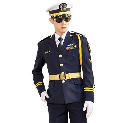 China High Quality Luxury Coat + Pants Cruise Ship Crew Uniform Dark Blue All Set Safety Clothing Navy Janitor Occupation Work Wear for sale