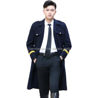 China Property safety winter clothing woolen annual meeting performance male pilot thick ditch coat captain airline high quality woolen overcoat for sale