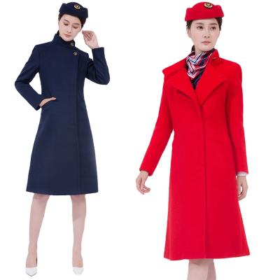 China Air China Caac Air Hostess Overcoat Women Winter Knee Length Flight Stewardess Clothing Lady Woolen Long Dress Uniform Slim Coat for sale