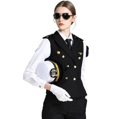 China Female Captain Shoulder Seal Standard KTV Helm Vest+Cosplay Uniform High Quality Workwear Chinese Navy Seawoman Shirt+Pants Employee Uniforms for sale